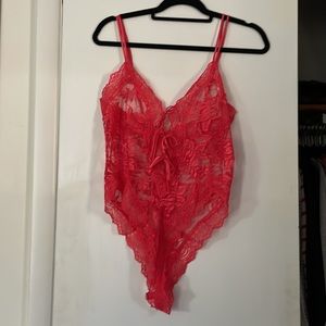 Victoria's Secret Lace Gold Label Coral Pink Tie Front High Thigh Teddy Medium